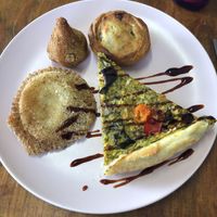 The round one was the one with mushrooms and was creamy. Yum!  at Vegan Box in Faro