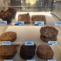 Cake display with vegan options at Café Pékoe in Quebec