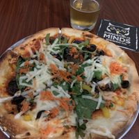 Vegan Pizza of the Week: Mushrooms, Olives, Spinach, Onion, Peppers, Sauce, Violife, Carrots  at Dangerous Minds Brewing Co in Pompano Beach