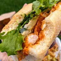 The seafood bahn mi is the signature bahn mi at Vegan Sun. It was delicious with vegan shrimp, veggies, and spicy mayo.  at Vegan Sun in Provo