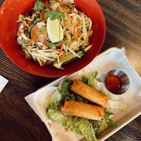 Stir fry Ramen w/ Chicken and Veggie Crunch Rolls (comes w/ 4 but we are 2 before he photo) at Vegan Sun in Provo