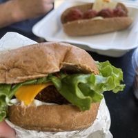 Bad shot of the burger - it was a veggie patty and really good! at Down to Earth in Kahului