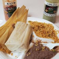 Full vegan meal. 1 tamale already eaten! at Tamales Plus in Holland