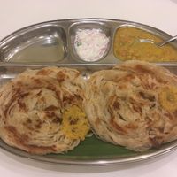 Latcha Parrota 60B. Really good! Be careful the white sauce is yoghurt so NO VEGAN. at Sugam Vegetarian in Bangkok