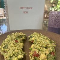 GF avocado toast - Blueberry smoothie   at Gratitude in Anjuna