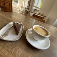 Choco-Chili cake and Americano  at Cafe Vux in Berlin