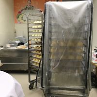 Racks of buns at DàZhòng SùShí Cài Bāo 大眾素食菜包 in Kaohsiung