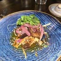 Crispy salt and pepper seitan with homemade kimchii  at Nant Y Felin in Denbigh