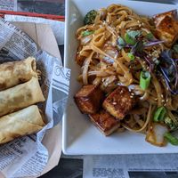 Pad See Ew and Spring Rolls. at Sabia Plant Based Eatery in Guaynabo