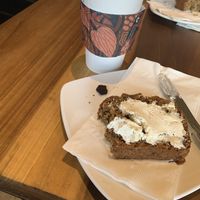 Banana bread with cream cheese and hot chocolate! at Black & Brew in Lakeland