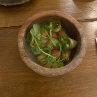 Verdolaga, cherry tomatoes, cantaloupe, and avocado at Teocintle - Tika'aya in Oaxaca