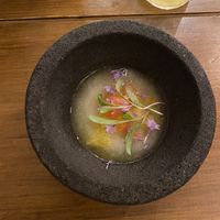 Pear purée with hoja de vaporub, orange, grapefruit at Teocintle - Tika'aya in Oaxaca