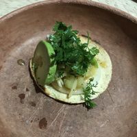 1st course - little tostada with vegan ceviche and avo at Teocintle - Tika'aya in Oaxaca