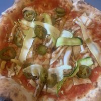Mushroom, courgette and jalapeño   at Grumpy's Bar + Wood Fired Pizza in Farsley