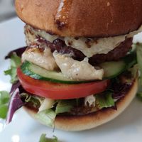 French burger with beyond patty. Very good at Vegan Vacation in Bergen