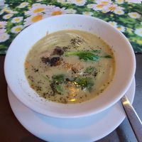 Fishsoup as starter. at Vegan Vacation in Bergen