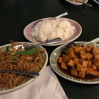 Steamed rice, veg lo mein, General tsos tofu  at North China in Gatlinburg