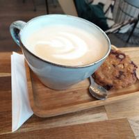 Cafe latte and cookie at Be Nuts in Brussels