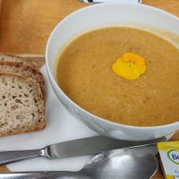 Soup with bread at Kato Gâteaux in Mechelen