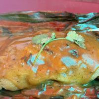 Tamales with yucca mole   at Fiesta Oaxaca in Santa Fe