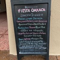 Chalkboard advertising vegetarian and vegan dishes  at Fiesta Oaxaca in Santa Fe