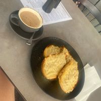 Cheesy garlic bread and mocha w oat milk  at Silvio's Italian in Coffs Harbour