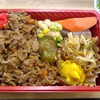 This is their don gyuu set, with vegan gyuu over rice and amazing sides. Comes with salad or dumplings (you choose the set), soup, coffee and a small desert. at Koushikisabou 香色茶坊 in Tukuba