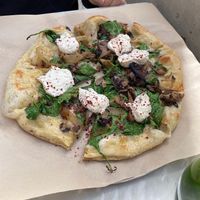 Spinach Mushroom Pizza (almond ricotta, caramelized onions, spinach, mushrooms, and red chili)  at True Food Kitchen in Oakbrook