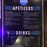 Menu at La Masa Pizzería Conceptual in San Juan