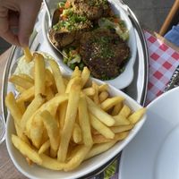 Bean burger with non vegan sauce😒 at Bodilles Kro in Skagen