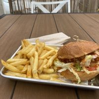 Buffalo chikn sandwich + fries for 11.00 at Korny Vibes in Houston