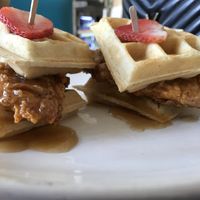 Chikn n waffles? Dunno, my sister ordered the hot honee chikn biscuit and got this lol  at Korny Vibes in Houston