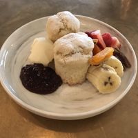 Vegan scones with vegan butter, jam and assorted fruits at Chye Seng Huat Hardware 再成發五金 in Central Singapore