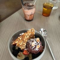 mixed fruits granola with acai & iced chocolate with oat milk at Chye Seng Huat Hardware 再成發五金 in Central Singapore