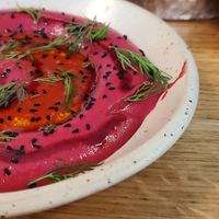beetroot borani (second best) served with bread at Bubala - Spitalfields in East London
