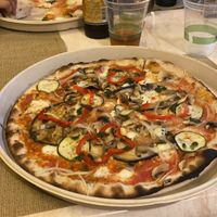 Pizza with vegan mozzarella  at La Rucola in Tenerife