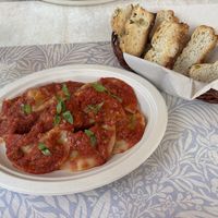 Tofu and mushroom ravioli, comes with bread  at La Rucola in Tenerife