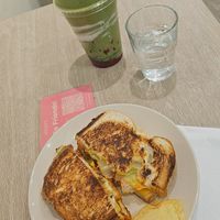 Crispy chicken toast + Green Protein smoothie at Jumi's Cafe in South Yarra