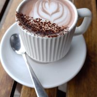 Hot chocolate with oat milk (confirmed vegan chocolate) at Groundstate Coffee in Dublin