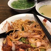 Foreground rice flat noodle and egg noodle with big bowl soup  at Pine Tree Cafe 长春树 - Lucky Plaza in Central Singapore