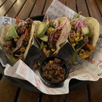 Impossible meat tacos (unfortunately bland)  at WTF Burger Bar in Cabo San Lucas