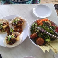 Ma Po Tofu Tacos and Falafel Salad at Caracara in Dunedin