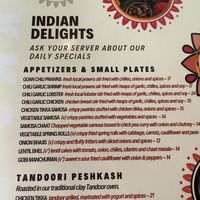 V* indicates vegan option  at Tikka Bar in Key West