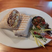 Vegan breakfast burritos with Chao cheeze, just eggs, impossible sausage at Beach Street Kitchen in Yachats