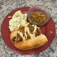Feb monthly special - reheats well!  French dip sandwich with a side of potato salad I also bought at Birch Cafe. Yum! at Birch Cafe in Highland Heights