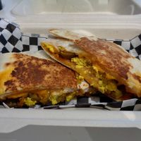 Nacho Crunchwrap special.  Hash brown, tofu eggz, salsa, and pickled jalapenos inside the flour tortilla wrap. For those who like it spicy. at Birch Cafe in Highland Heights