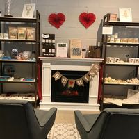 mini fireplace with soaps and snacks at Birch Cafe in Highland Heights