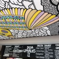 Ceiling and some items on the menu at Dua Umalas in Kuta