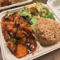 Orange pineapple (soy protein) at Loving Hut in Redlands