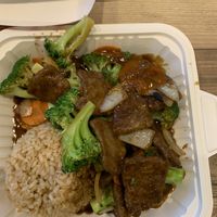Noble broccoli with brown rice   at Loving Hut in Redlands